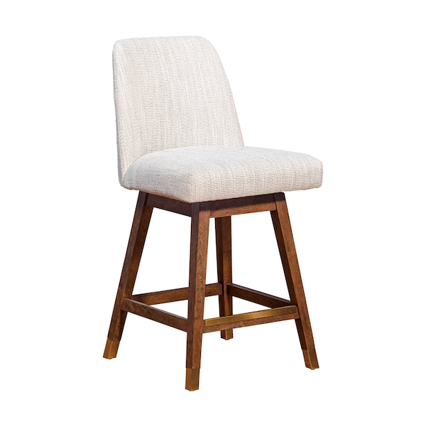 Armen Living Amalie Swivel Counter Stool in Brown Oak Wood Finish with Beige Fabric 840254332072 - main